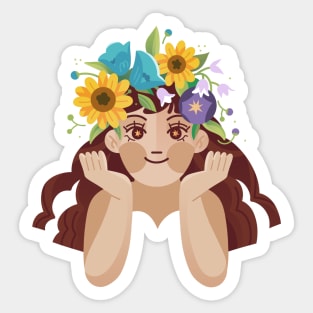 Woman With Floral Wreath Sticker